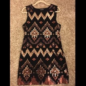 Aztec print sequins mini dress